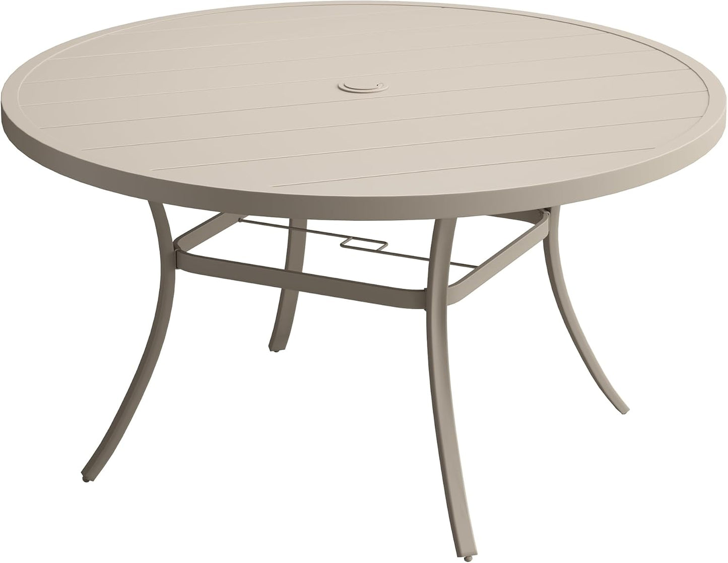 DIFY 50" Round Outdoor Patio Dining Table for 6, Metal Patio Table with 1.57" Adjustable Umbrella Hole, All-Weather Dining Furniture Table for Backyard Lawn Garden, Sandshell