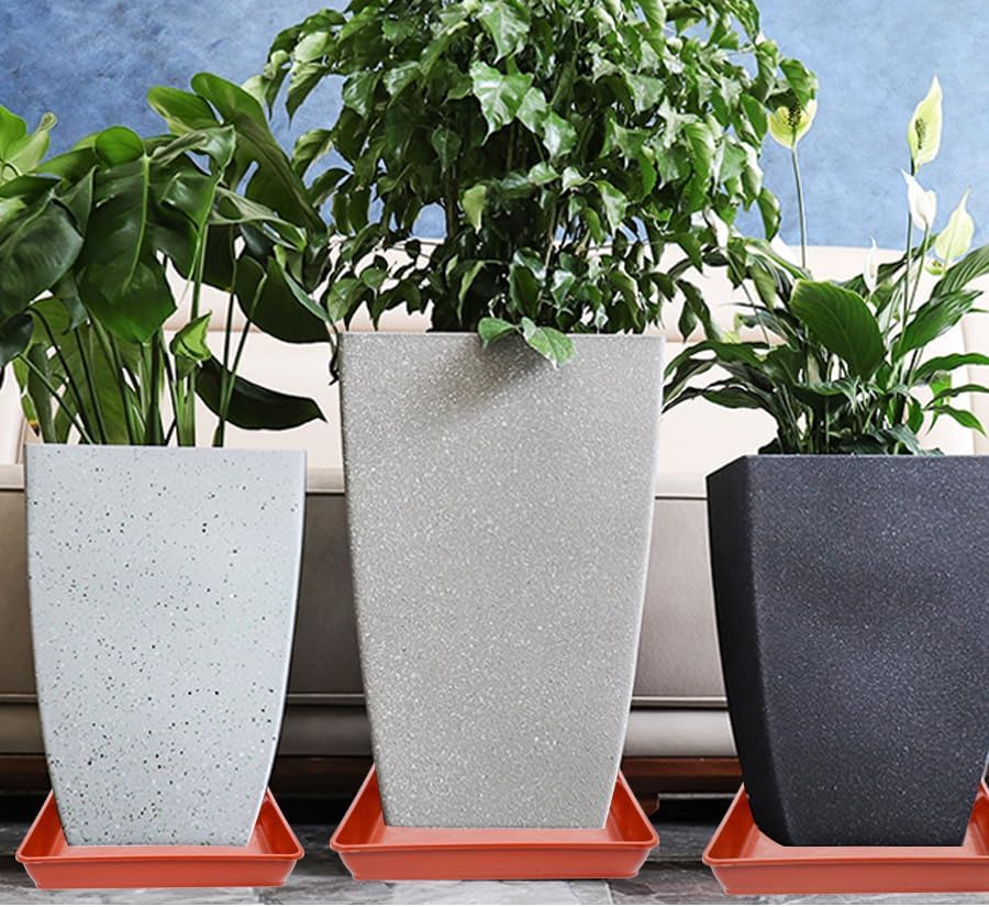 3 Pack Square Plant Saucer 20 22 Inch, Extra Large Plant Saucer, Deep Plant Trays for Pots, Planters for Indoors and Outdoors Plants, Duty Plastic Plant Water Tray (20 inch, Terracotta)
