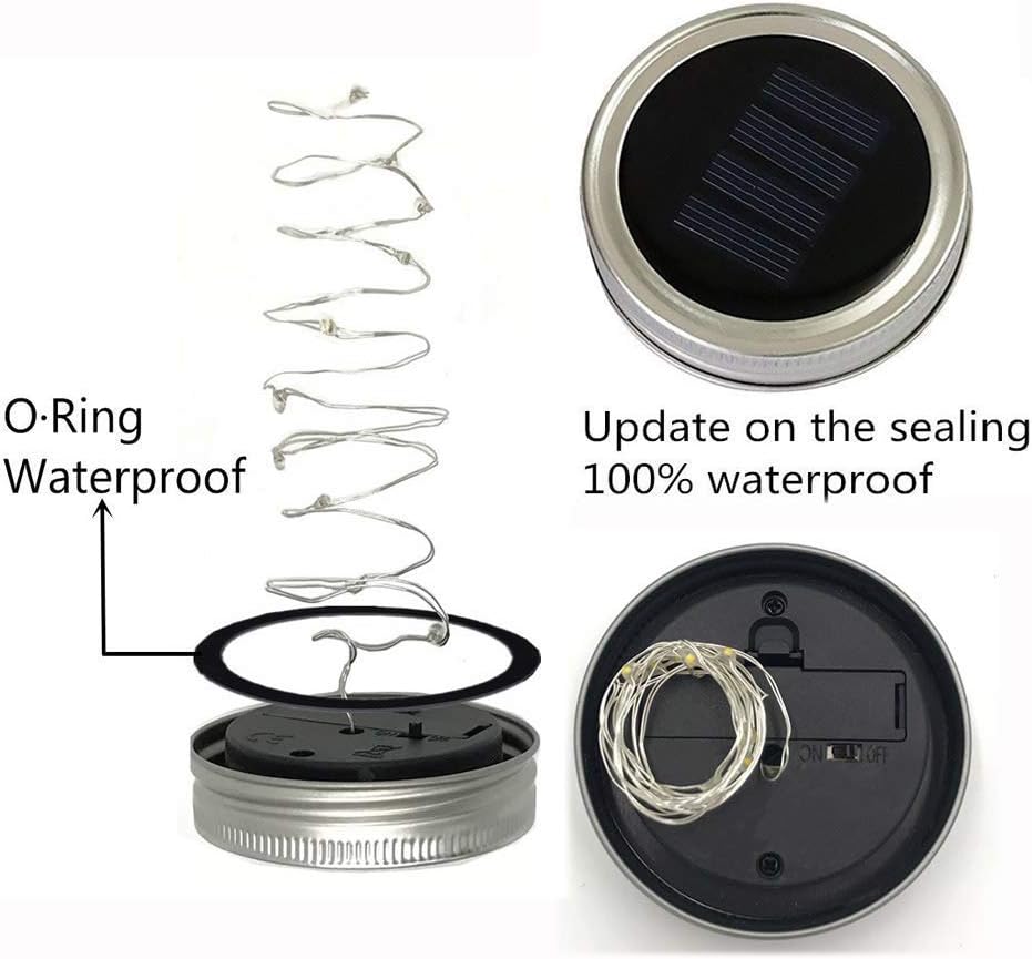8 Pack Solar Mason Jar Lids Lights, 20 LED Waterproof Fairy Firefly String Lights with 8 Hangers (Jars Not Included), for Wedding, Outdoor, Lawn, Patio, Garden, Party, Christmas Decor (Cold White)