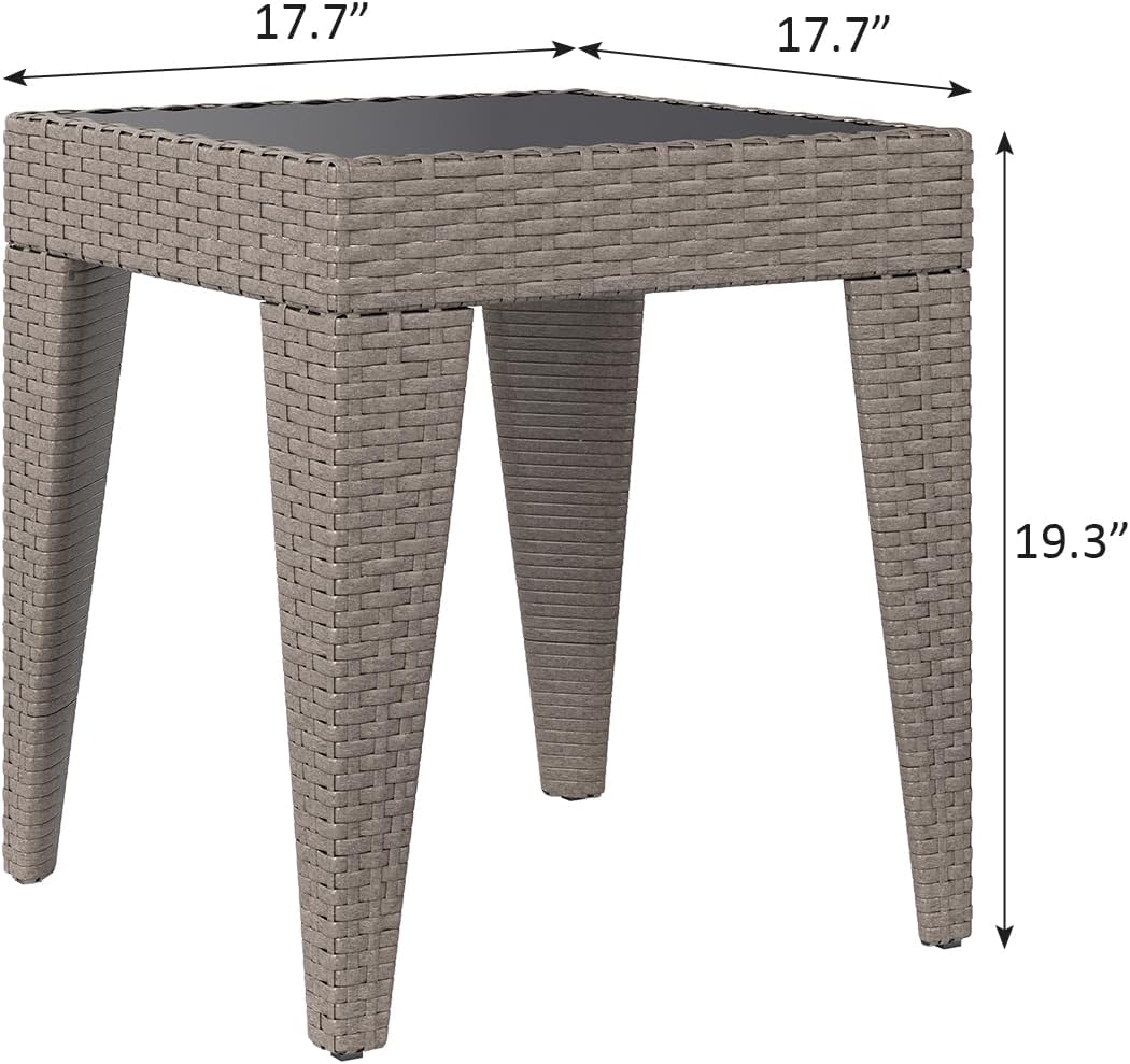 Outdoor Small Patio Table - PE Rattan Coffee Table, Wicker Side Table for Patio, Balcony & Porch, Durable & Iron Frame (2, Rattan Sesame)