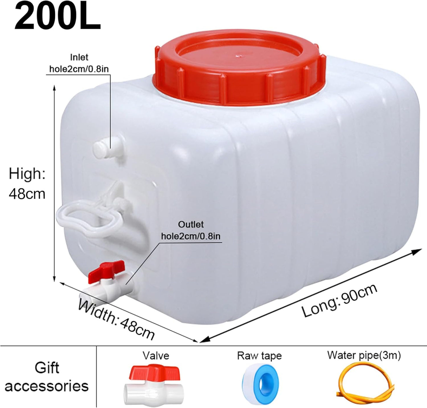 Portable Water Container with Tap, Heavy Duty Water Tank Plastic Water Storage Carrier 50L 80L 110L 200L Water Bucket Jug for Camping Outdoor Hiking Travel Emergency(Size:200L)
