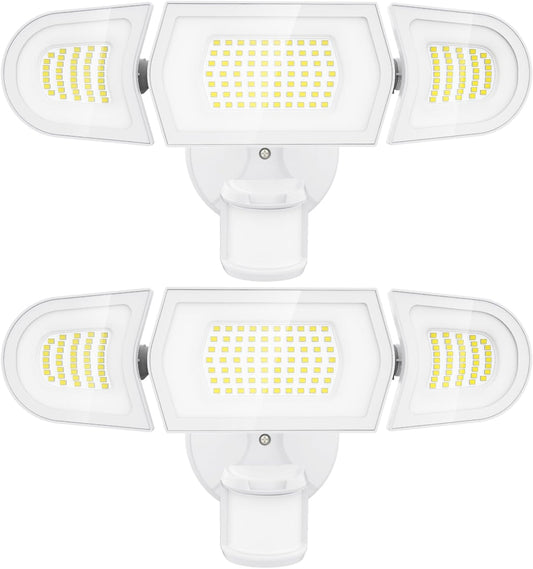 Olafus 100W LED Security Light Motion Sensor Outdoor Light, 2 Pack Motion Flood Light Dusk to Dawn, 9000LM Super Bright 6500K Exterior Motion Detector Floodlight for Garage Yard Porch Eave IP65, White