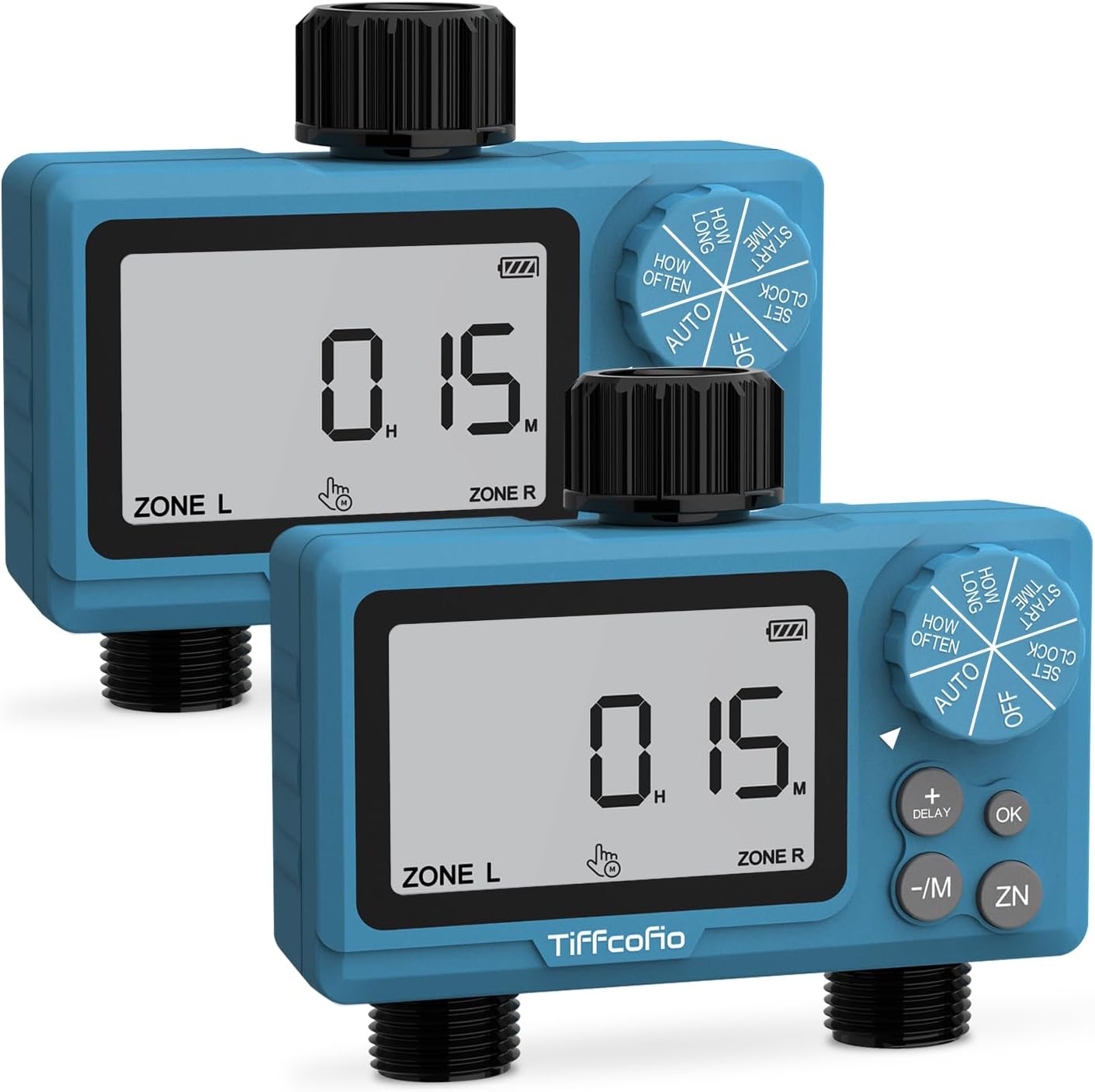 Sprinkler Water Timer Outdoor, 2 Outlets Digital Pogrammable for Garden Hose, Irrigrtion Timer with Rain Delay and Manual Mode (2 Packs)
