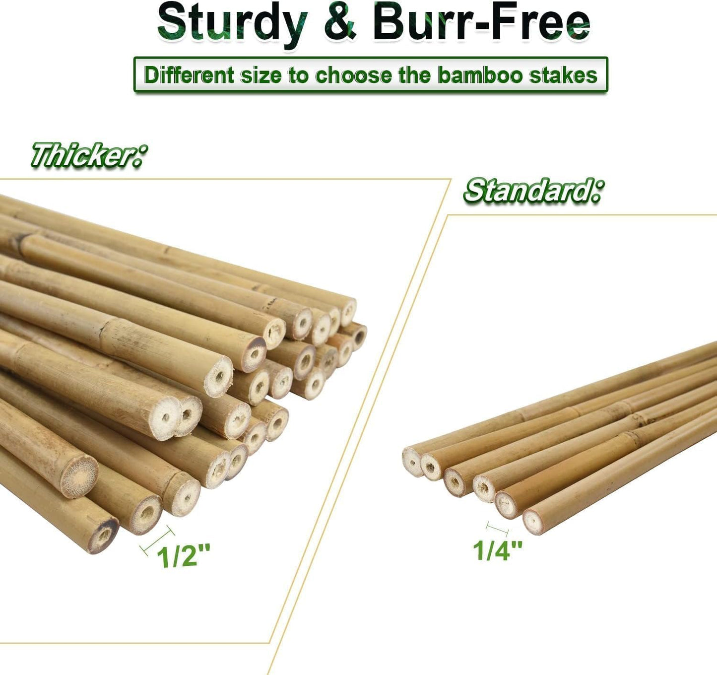 7/20" D 3 Feet Bamboo Stakes 50 Pack, Thicker Heavy-Duty Plant Stakes, Natural Garden Stakes for Bean, Tomato, Bean, Flowers,Trees Potted and Climbing Plant Support