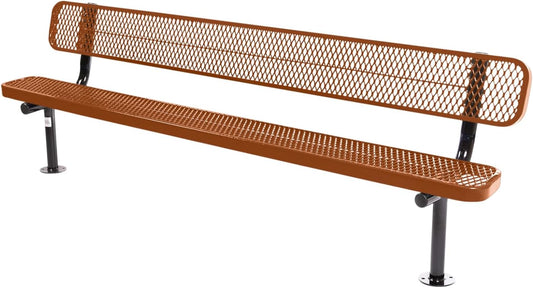 Heavy-Duty Outdoor Bench Thermoplastic Coated, Expanded Metal, Commercial-Grade Seating, Made in America (Surface with Back, 8 Ft, Textured Copper)