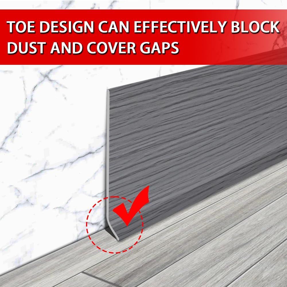 FONUNO Vinyl Wall Base Baseboard Molding Trim 4" Flexible Self Adhesive Rubber Wall Base Moulding Trim Peel and Stick Design, 4 Inch x 20 Feet, Medium Grey Wood Grain