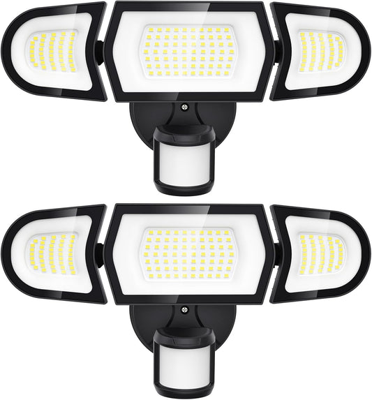 Olafus 100W LED Security Light Motion Sensor Outdoor Light, 2 Pack Motion Flood Light Dusk to Dawn, 9000LM Super Bright 6500K Exterior Motion Detector Floodlight for Garage Yard Porch Eave IP65, Black