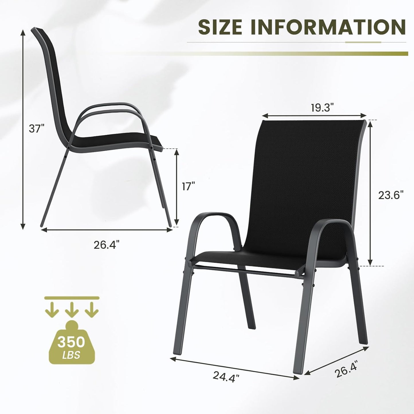 UDPATIO Patio Chairs Set of 6, Stackable Outdoor Dining Chairs with High Back, Breathable Textilene Fabric Outdoor Chair All Weather, 350LBS Capacity for Garden, Backyard (Black)