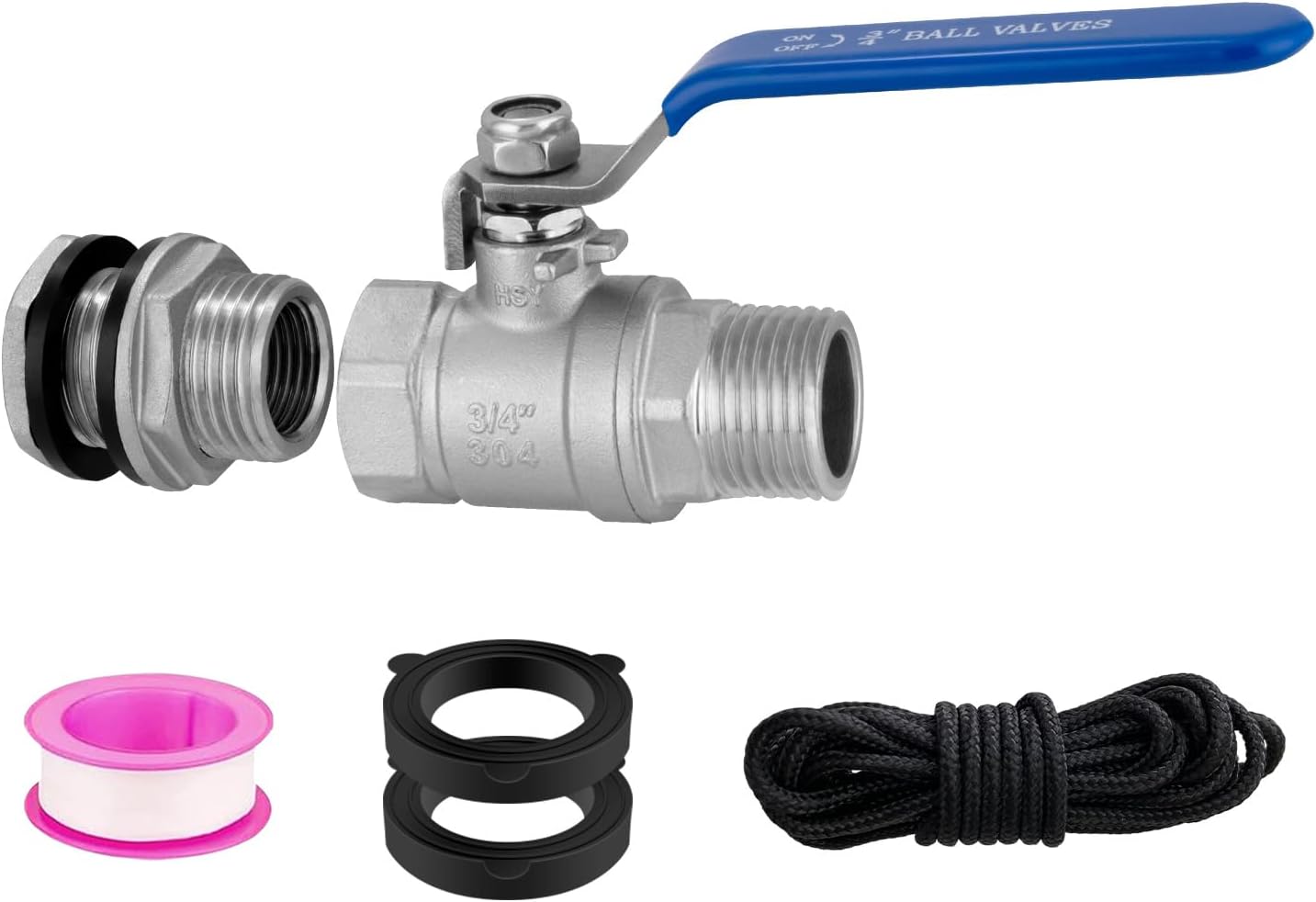 Rain Barrel Spigot Kit, 3/4"GHT Rain Barrel Ball Valve Quarter Turn with Bulkhead Fitting, Lead-free 304 Stainless Steel High Flow Spigot for Water Barrel