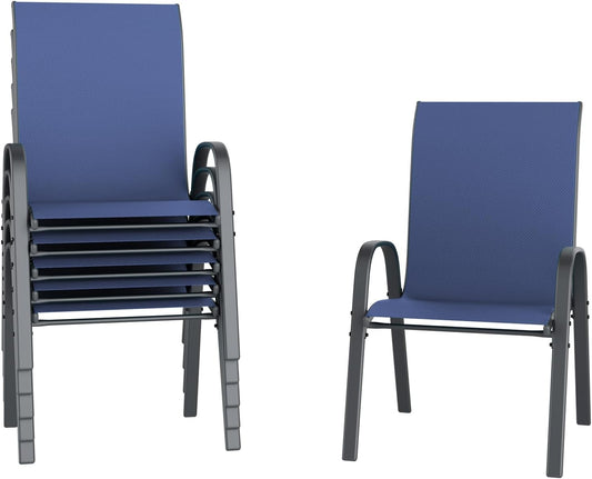 UDPATIO Patio Chairs Set of 8, Stackable Outdoor Dining Chairs with High Back, Breathable Textilene Fabric Outdoor Chair All Weather, 350LBS Capacity for Garden, Backyard (Blue)