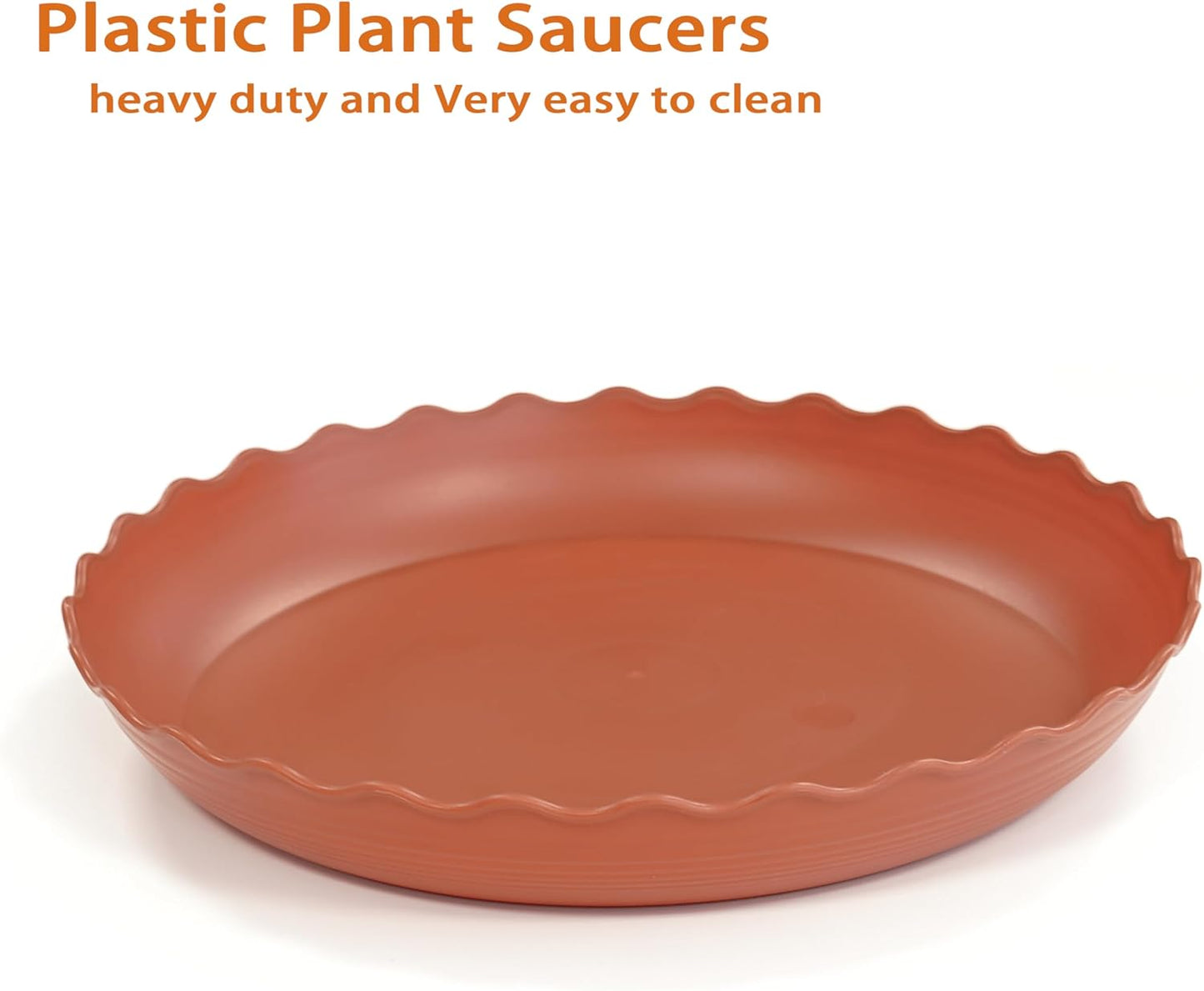 6 Pack Plant Saucer 8 inch, Heavy Duty Plastic Plant Water Tray, Planter Saucers, Flower Pot Tray Water Trays for Plant Pots (Terracotta)