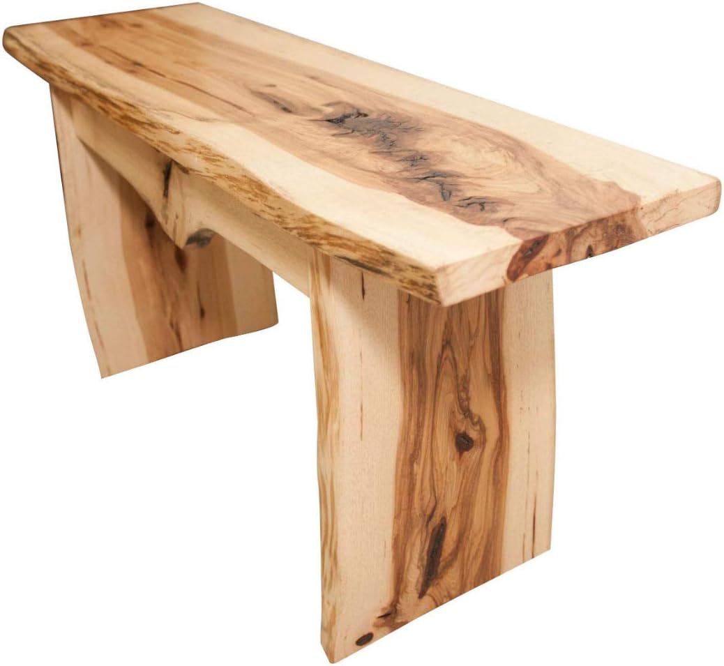 Rustic Red Door Co. Live Edge Wooden Bench - Solid Wood Dining Bench Furniture - Natural Edge Wooden Slab Bench (4' Long, Hickory Wood with Clear Coat)
