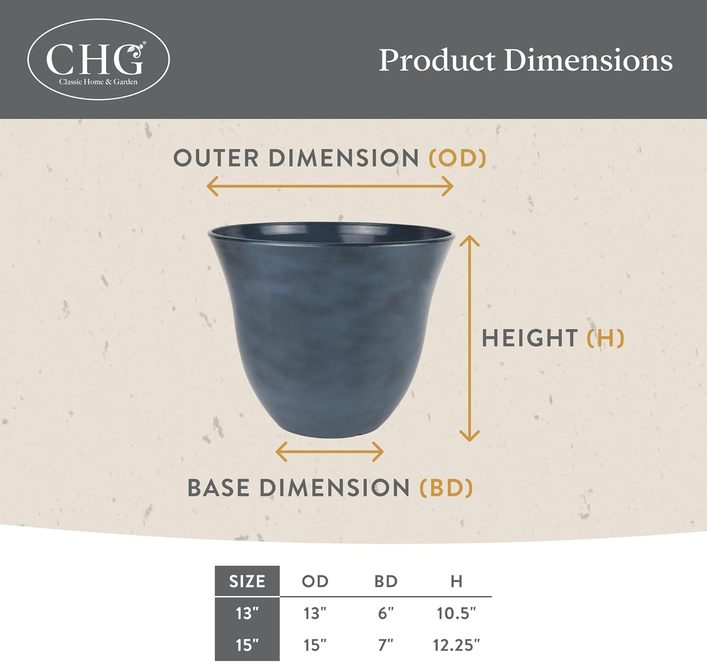 Classic Home and Garden Honeysuckle Resin Planters - Lightweight Indoor & Outdoor Plant Pots - UV-Resistant Plastic Flower Pots - Pot Planters for Flowers & Herbs (15" Fossil)
