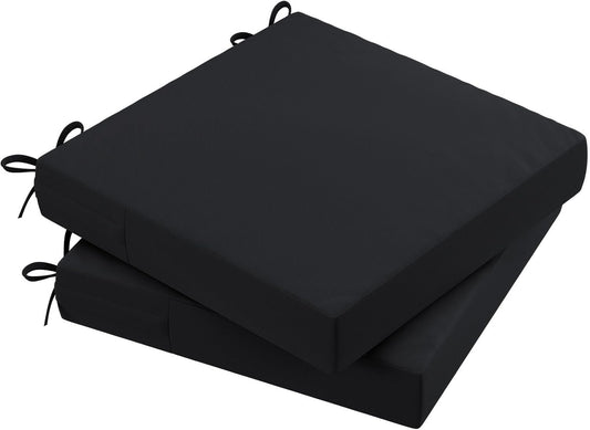 AAAAAcessories Outdoor Seat Cushions for Chairs, Waterproof, Fade-Resistant Patio Furniture Replacement Cushions, 20" x 20" x 3", Set of 2, Black