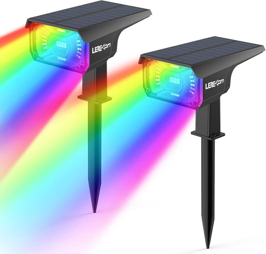 Solar Outdoor,40 LEDs Color Changing RGB Solar Landscape Path Lights,USB & Solar Powered Multicoloured Spotlights,14 Colors Auto Cycling Spotlights for Yard,Garden,2 Pack