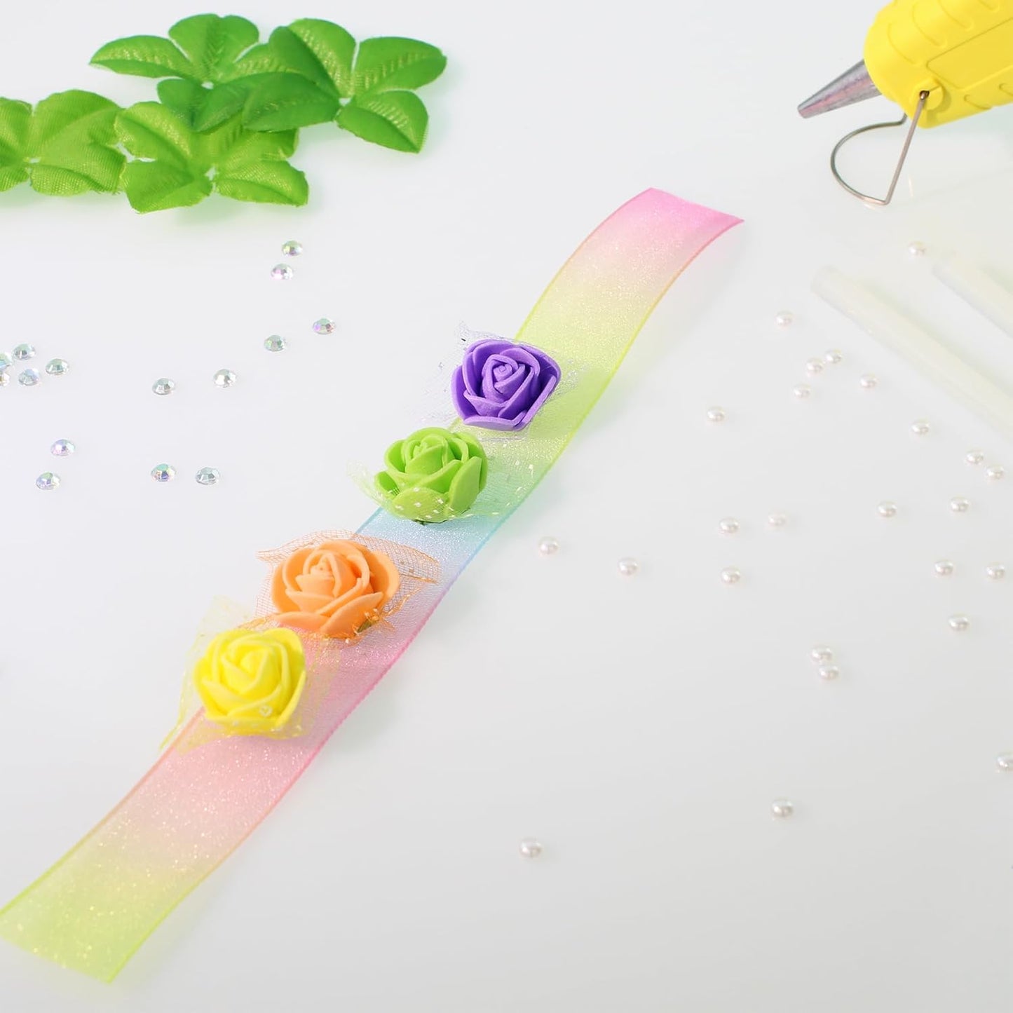 500 Pcs 0.6 Inch Mini Artificial Flowers Head Bulk 5 in 1 Set Faux Foam Fake Small Rose Tiny Baby Flores Bouquet Wreath Gift Hair Clip Home Decoration DIY Craft (Orange)