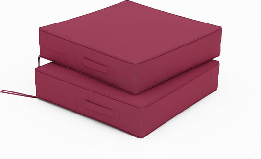 Patio Chair Cushions 19 X 19 X 4 Inch Waterproof Outdoor Seat Cushions for Patio Furniture, Outdoor Sofa Couch Pads with Ties & Handle, Set of 2, Fuchsiared