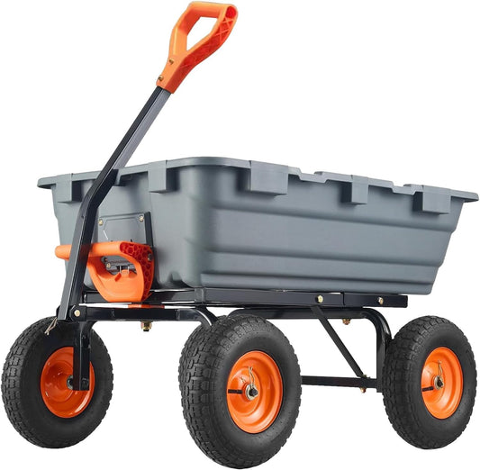 Garvee 800 lbs Poly Garden Dump Cart, Heavy-Duty Wheelbarrow with 10-Inch Tires, 180° Rotating Handle, Steel Frame and Quick Release System Garden Dump Cart for Soil Plants Gardening Tools Wood