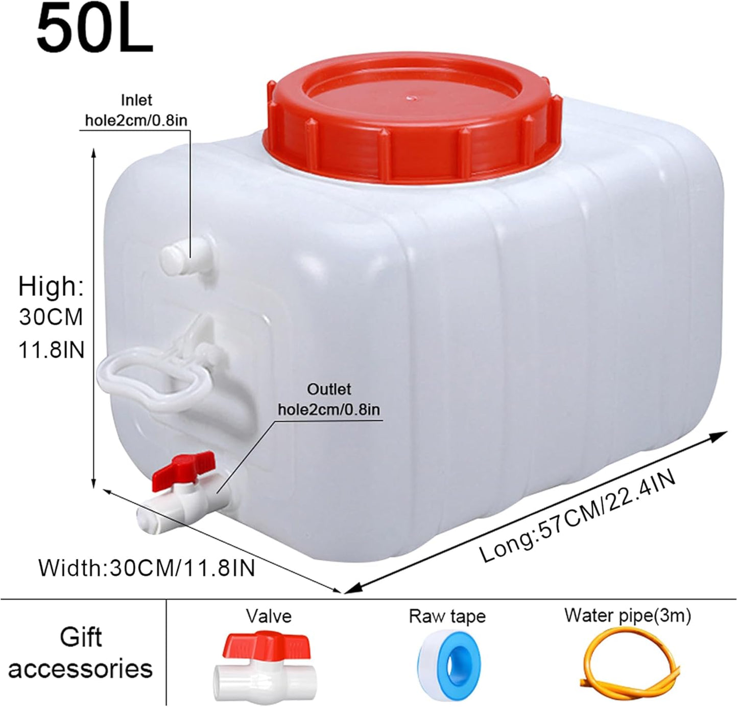 Heavy Duty Water Container Plastic Water Storage Carrier with Tap 50l 80l 110l 200l Water Tank Water Bottle Dispenser for Camping Caravan Hiking Outdoor(Size:50L)