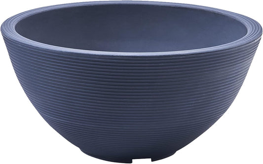 Crescent Garden Delano Bowl Planter, Indoor Outdoor Round Shallow Plant Pot for Water Garden, Bonsai Plant Pots, Succulents with Drain Hole - Double Walled Bowl Lotus Pot, 20" W (Midnight)