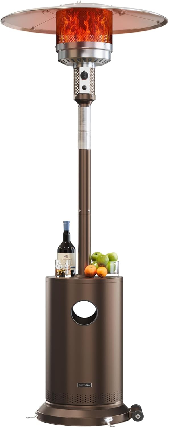 EAST OAK 50,000 BTU Patio Heater for Outdoor Use With Round Table Design, Double-Layer Stainless Steel Burner and Wheels, Outdoor Patio Heater for Home and Commercial, Bronze, 31.9" x 31.9" x 86.6"