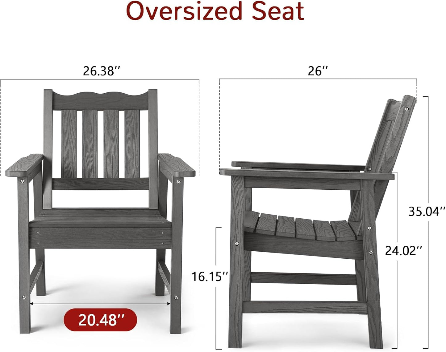 Stoog 3 Piece Outdoor Bench & Outdoor Chairs Set, All-Weather HIPS Patio Furniture Set, Include 1 Patio Bench and 2 Patio Chairs, Grey