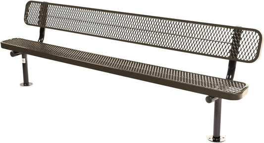 Coated Outdoor Furniture Heavy-Duty Outdoor Bench Thermoplastic Coated, Expanded Metal, Commercial-Grade Seating, Made in America (Surface with Back, 8 Ft, Textured Brown)