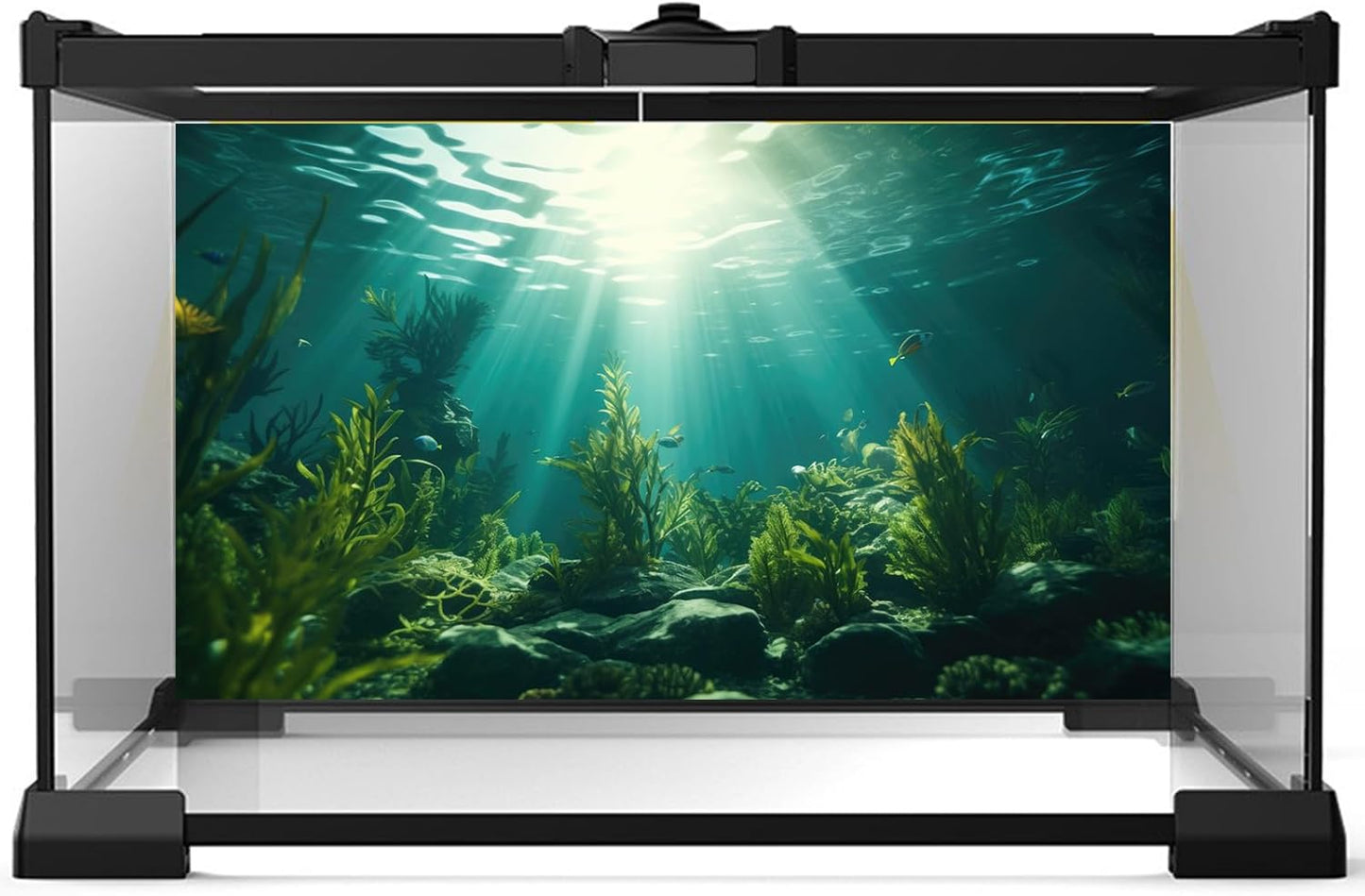 Ocean Aquarium Background Aquatic Plants with Rocks Terrarium Backdrop Sunlight Rays Deep Sea Fish Tank Background Aquarium Wallpaper Poster Decor Vinyl 72x24in
