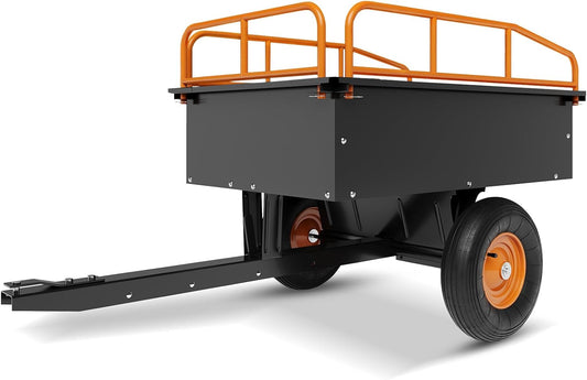 Heavy Duty ATV Trailer Steel Dump Cart, 750 LBS 15 Cubic Feet, Garden Utility with Removable Sides for Riding Lawn Mower Tractor