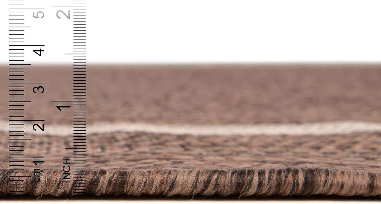 Unique Loom Outdoor Border Collection Area Rug - Soft Border (6' 1" Square Brown/Ivory)
