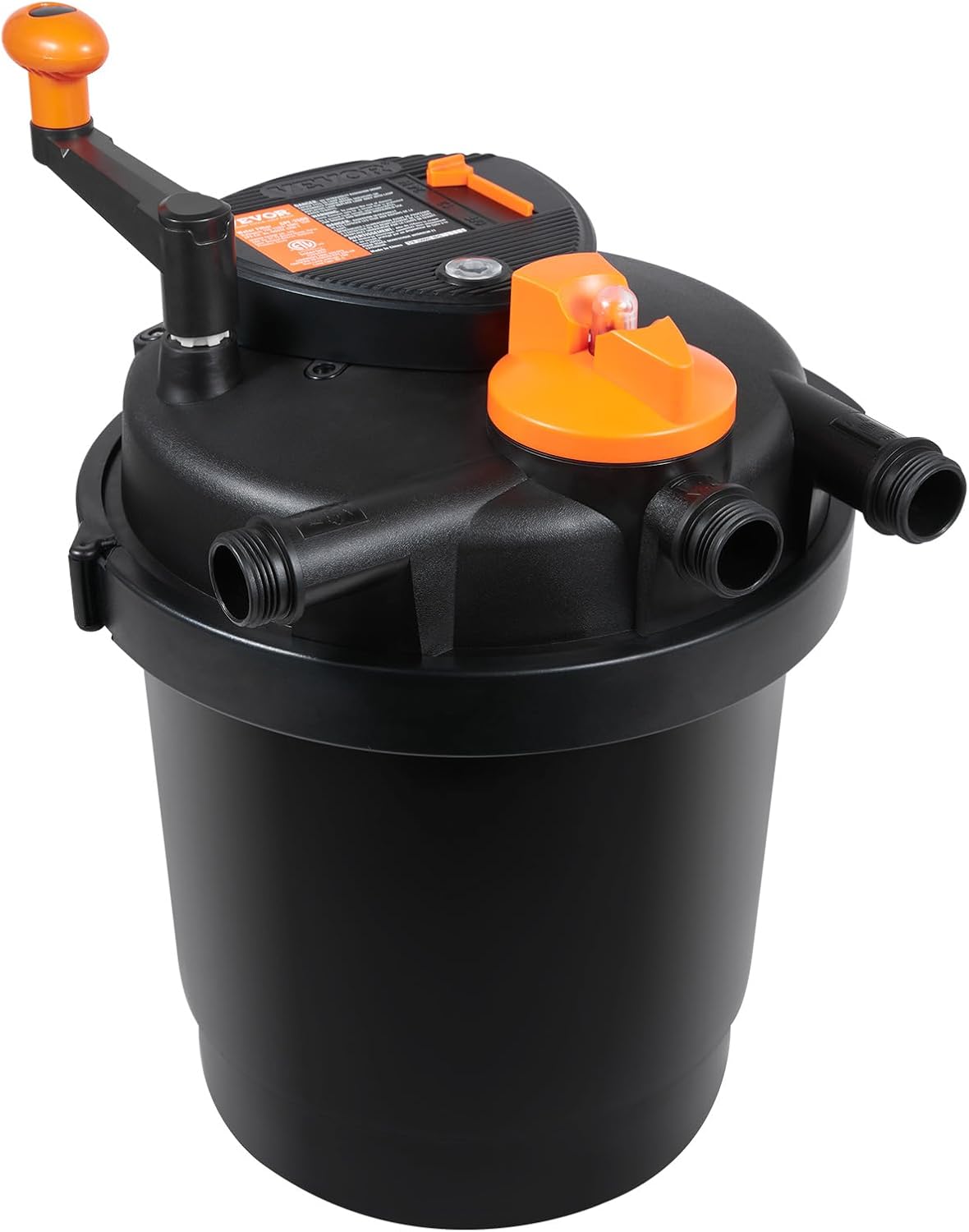 VEVOR Bio Pressure Pond Filter, Up to 1600 Gallons, with 13W UV-C Light, 1580 GPH, Pressurized Biological Pond Filter System Filtration Equipment for Fountain Pool, Koi Fish Aquarium Tank Garden Water