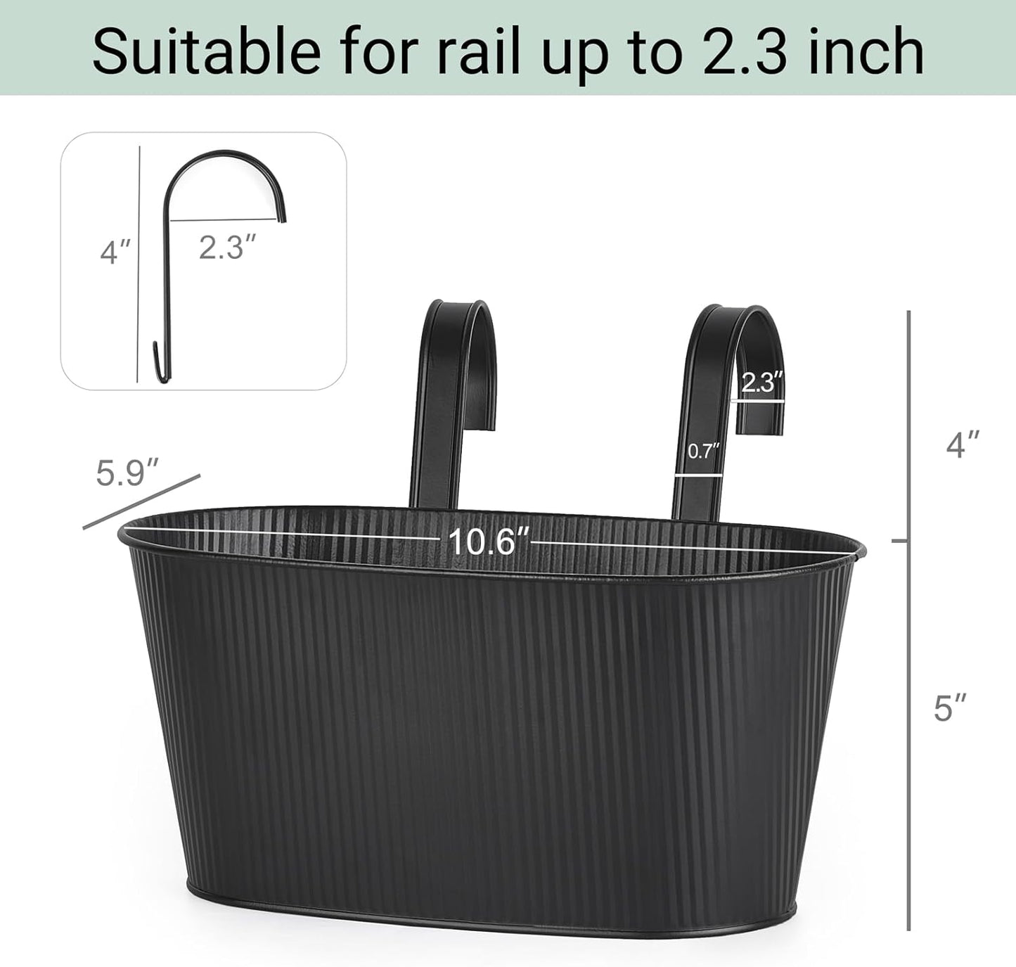 Mkono Metal Railing Planter Box 3 Pack Balcony Hanging Planter for Outdoor Plants with Detachable Hooks and Drain Holes Fence Planters for Any Balcony, Porch or Deck (3, Small)