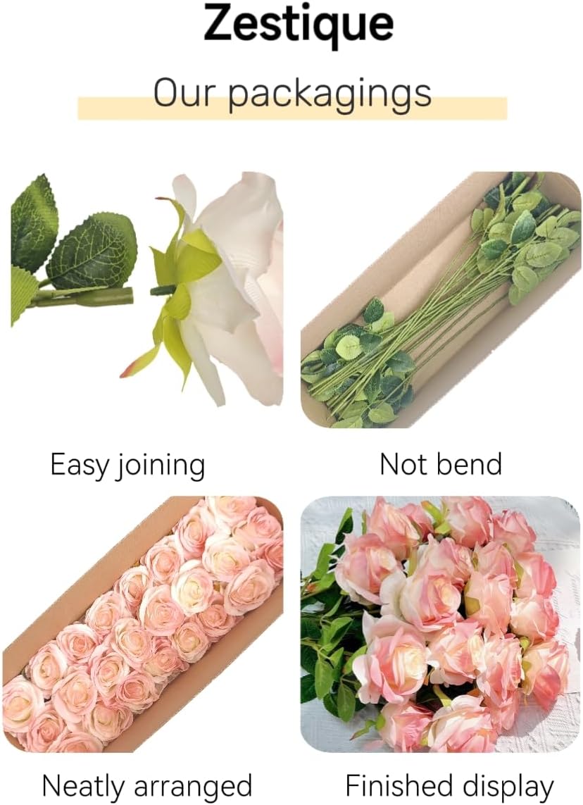 Fake Roses Not Bend The Peduncle Artificial Flowers Fake Flowers with Stems for DIY Wedding Bouquets Bridal Shower Centerpieces Arrangements Tables Decorations (24pcs,Ruby Red)