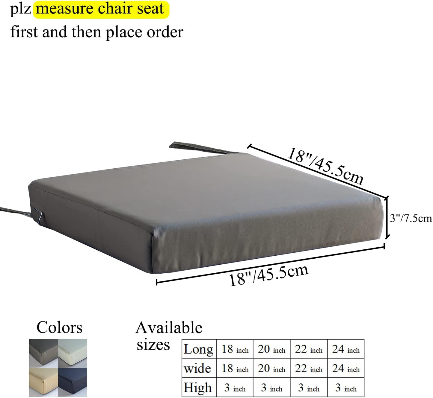 Patio Chair Cushions Non Slip Bottom Chair Pad with TiesSet of 2 Waterproof Square Outdoor Seat Cushion Replacement for Garden Swing Furniture 18x18 Inch, Light Khaki