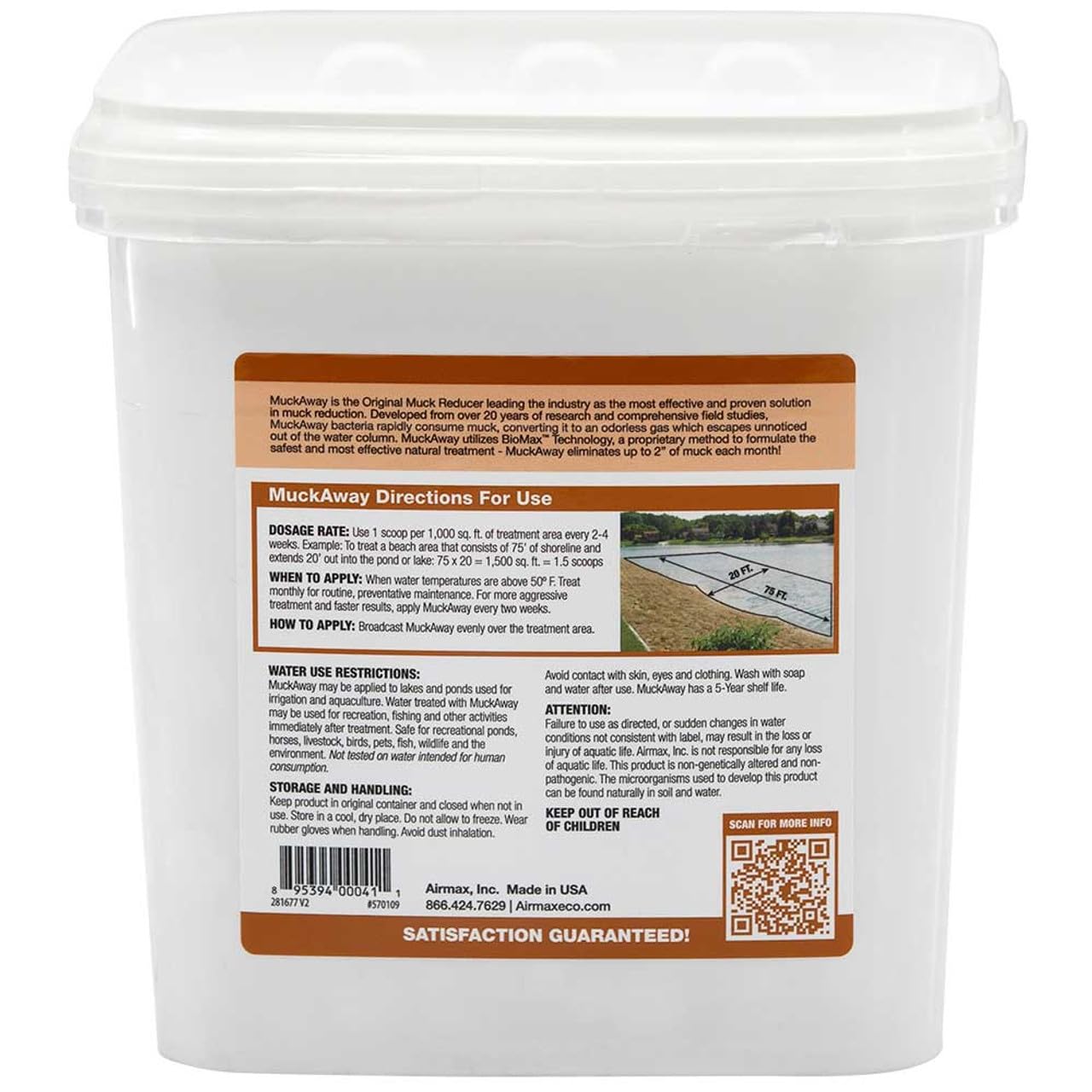 Airmax MuckAway Natural Beneficial Bacteria for Outdoor Ponds & Lakes, Muck, Sludge & Noxious Odor Solution, Easy to use Enzyme Tablets, Cleaner Beach & Shoreline, Fish, Pet & Wildlife Safe, 48 Scoops