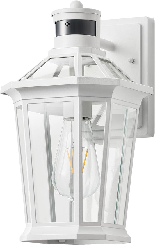 VIANIS Motion Sensor Outdoor Exterior Light Fixture, White Outdoor Porch Lights Wall Mount, Waterproof Dusk to Dawn Coach Lantern, Modern Outdoor Lights Fixtures for Garage, Front Door