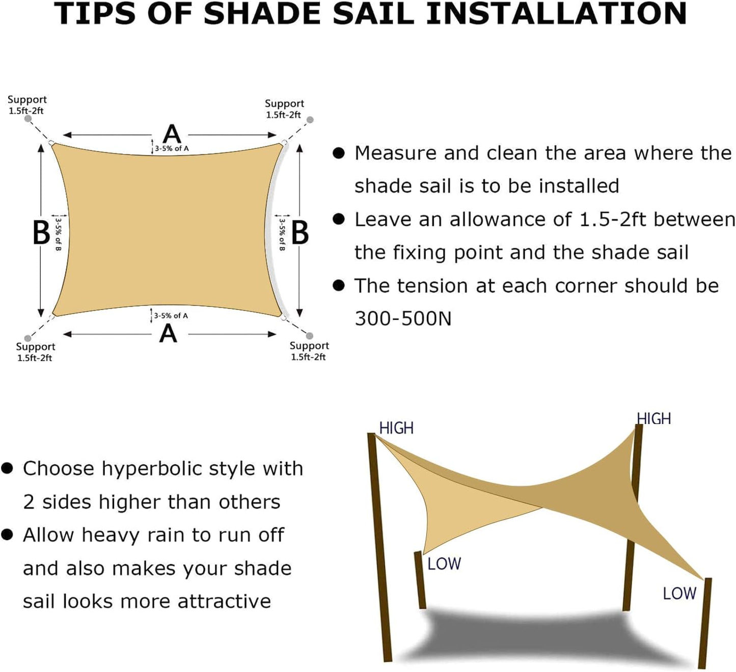 KANAGAWA 7'X10' Sand Custom Size Sun Shade Sail Rectangle UV Block Canopy Cover for Patio Backyard Lawn Garden Outdoor (Customized Available)