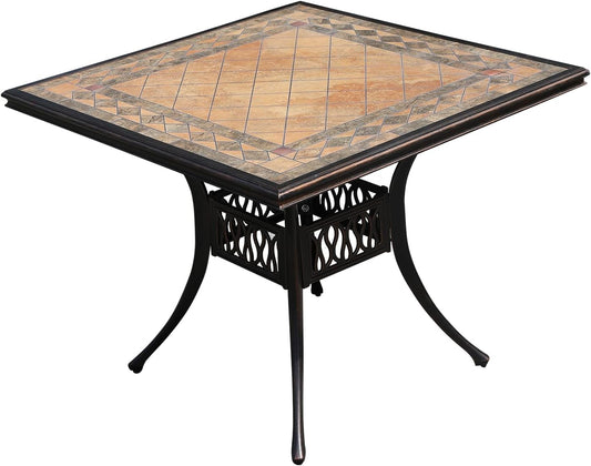 Outdoor Table Tile Square Patio Table All Weather Aluminum Frame Outdoor Dining Tables for Lawn Garden Backyard (90 * 90cm Aluminium Red Square Tables)