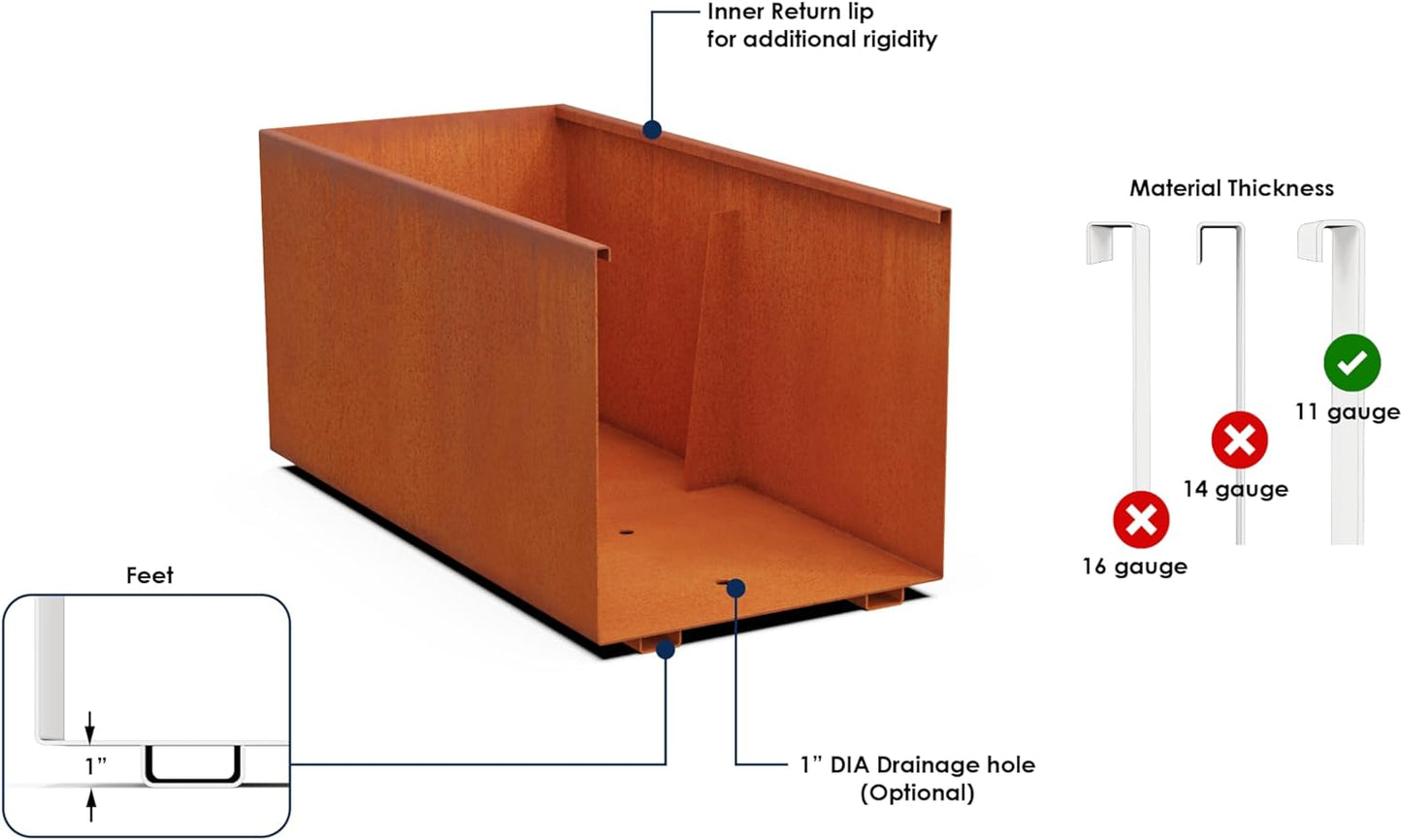 Large Rectangular Planter for Outdoor Plants – 36-Inch Corten Steel Planter Box | Heavy Duty Metal, Modern Rustic Finish | Made in USA, Fully Assembled