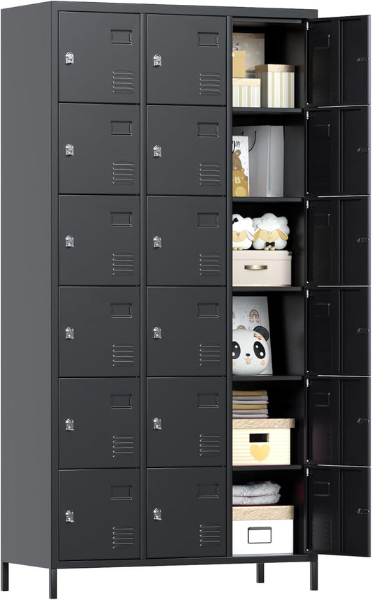 METAN Metal Locker for School Office Gym Bedroom, 18 Doors Black Steel Storage Locker Cabinet for Employees, Industrial Storage Locker, Assembly Required (18 Door-Black)