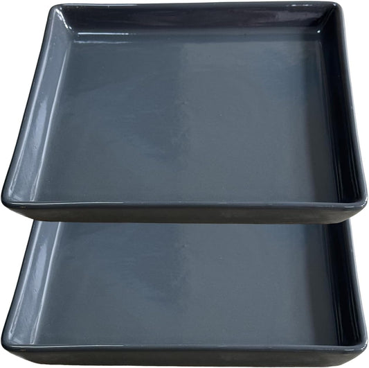 Square Plant Saucer 4 Inch 2 Pack，Plant Trays for Pots, Gray Ceramic Plant Saucers for Indoors Outdoors, Plant Drip Tray 4 6 8 10 12 14 Inch