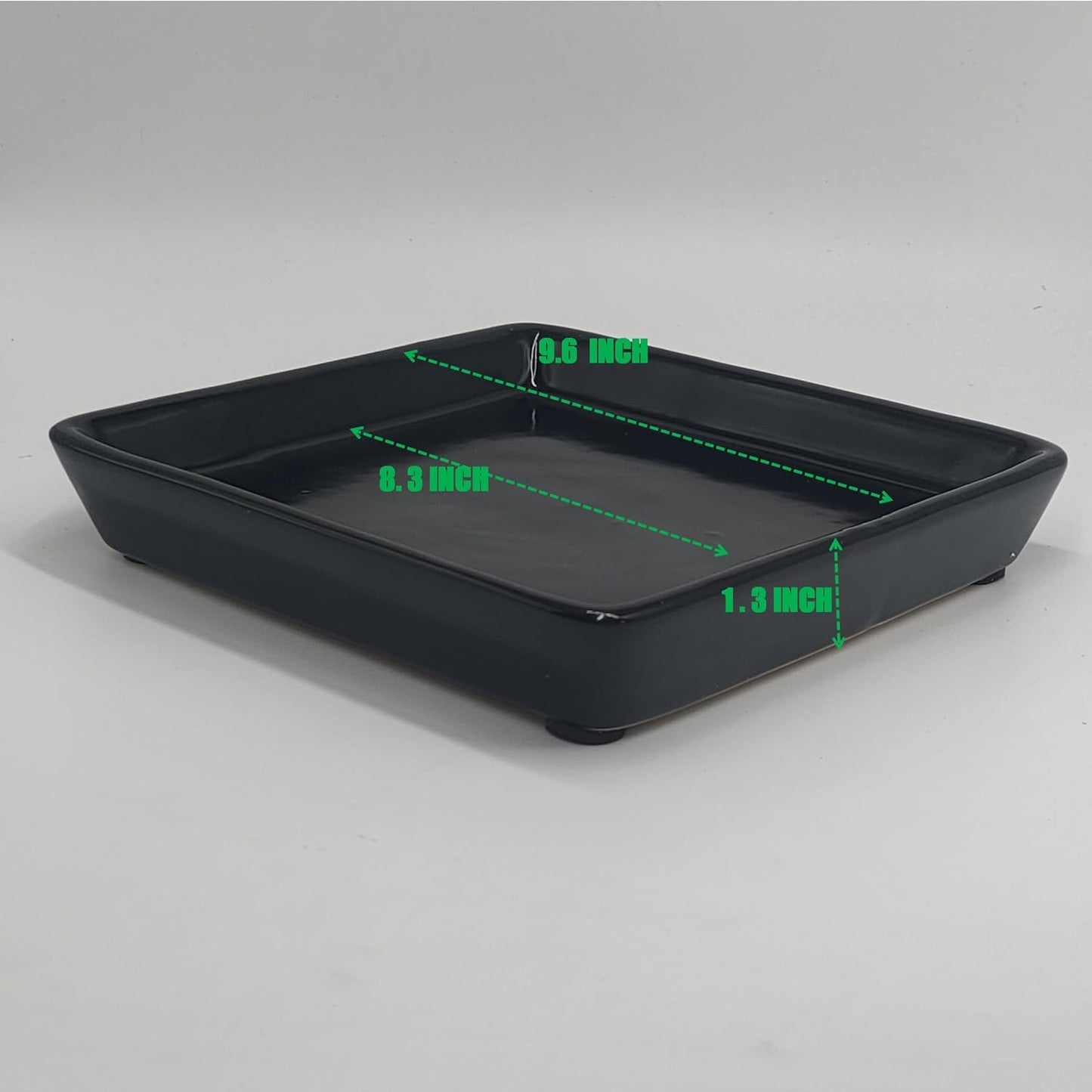 Square Plant Saucer 10 Inch 2 Pack，Plant Trays for Pots, Black Ceramic Plant Saucers for Indoors Outdoors, Plant Drip Tray 4 6 8 10 12 14 Inch