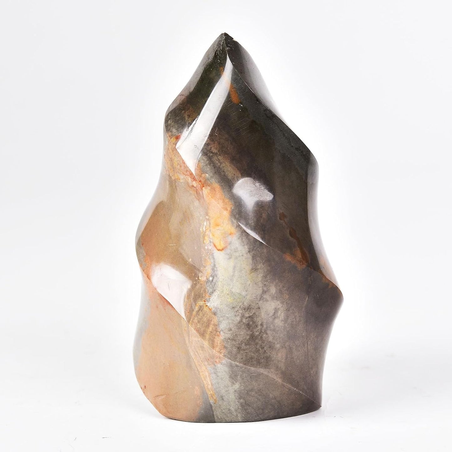 AMOYSTONE Polychrome Jasper Flame Shaped Stone Towers Obelisk Natural Healing Crystal Quartz Reiki Energy Decoration Home Office Decor 1.5-2.2LBS
