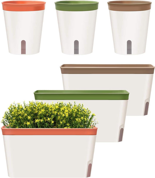 GardenBasix Self Watering Pots Window Box for Indoor Plants Set of 6 Home Garden Modern Decorative Flower Planter for All House Herbs Succulents (6, Tricolor)