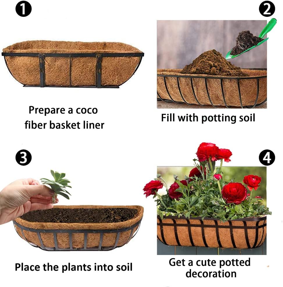 EROCK 2PCS Trough Coco Liners for Planters Wall Basket 24/30/36/48 inch, Replaceable Coconut Fiber Plant Basket Liner for Plant Hanging Basket, Garden Flower Vegetables Pot (36inch)