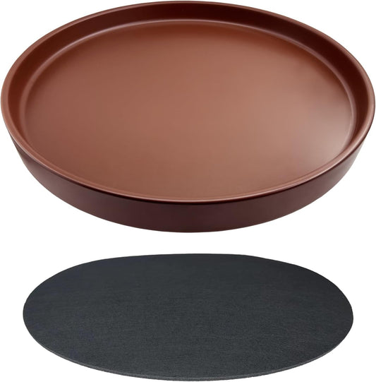 Ceramic Plant Saucer Pot Tray 12 Inch, Planter Saucers 4 5 6 7 8 9 10 11 12 13 Inch for Indoors Outdoor, Durable Sturdy Flower Drainage drip Water Tray for Glazed Pots Base (12.7 Inch-Brown)