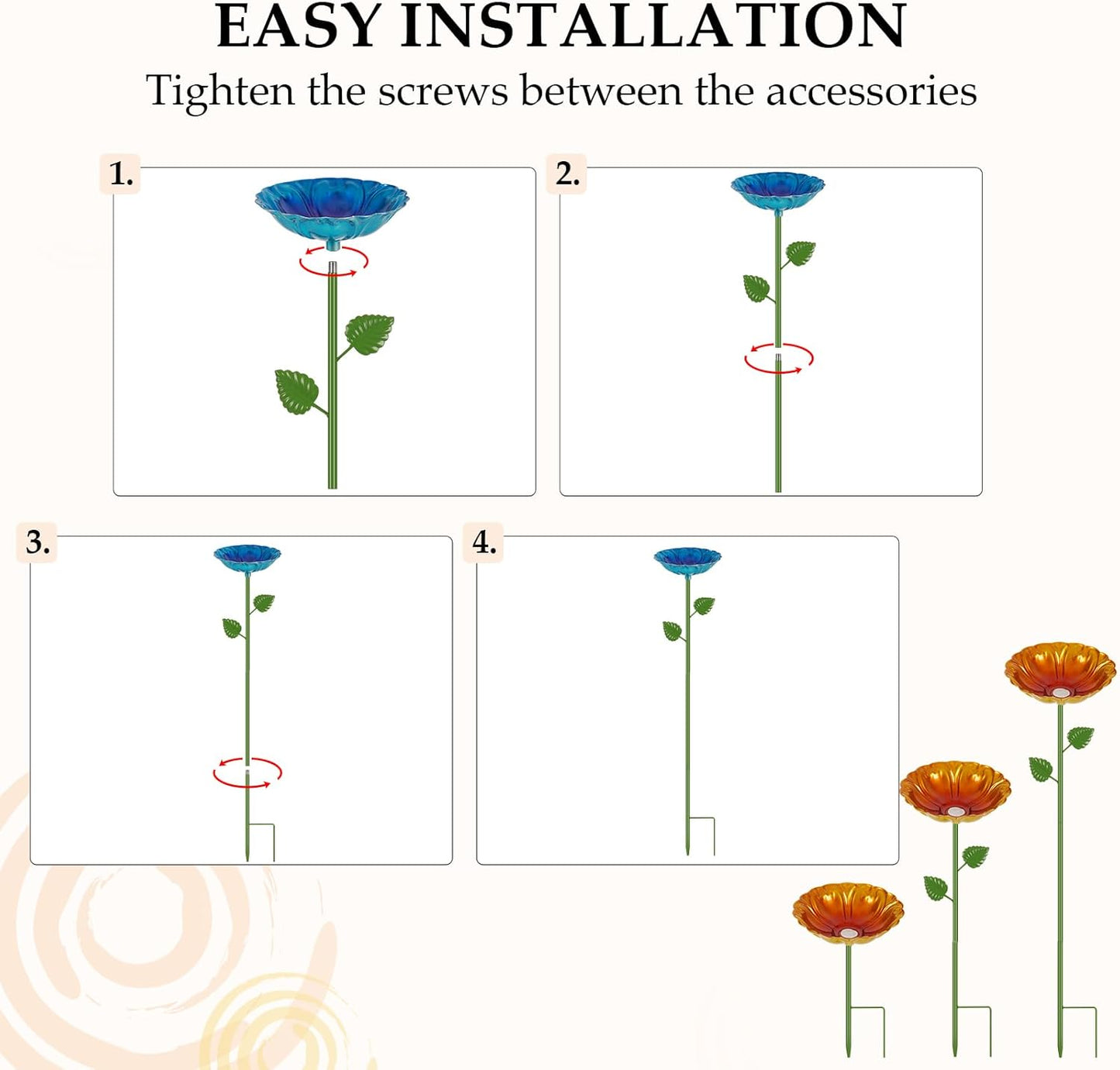 Bee Watering Station for Garden, 4 Pack Bee Drinking Station with Heart-Shaped Flower, Metal Butterfly Feeder Bee Baths for Outdoor Garden Yard Decor (Red,Green,Blue,Yellow)