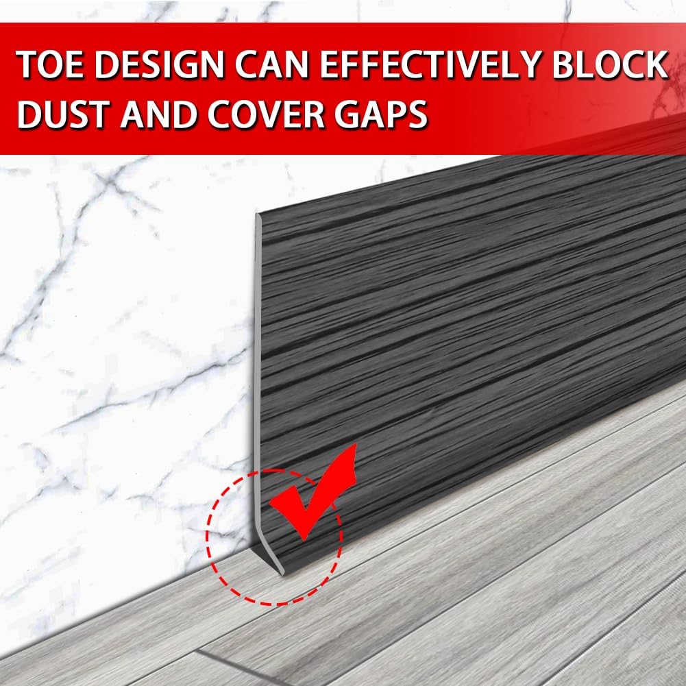 Vinyl Wall Base Baseboard Molding Trim 6" Flexible Self Adhesive Rubber Wall Base Moulding Trim Peel and Stick Design, 6 Inch x 60 Feet, Dark Gray Wood