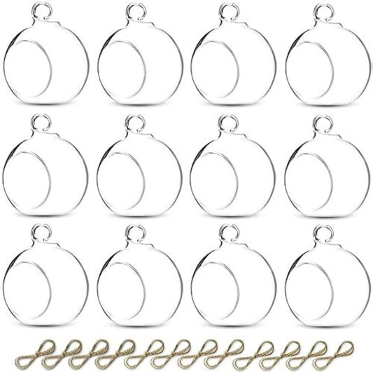 Sziqiqi Hanging Glass Globes Orbs Tea Light Candle Holders fillable with Trinkets for Wedding Ornaments, Wedding Birthday Christmas Party Centerpiece Accessory 2.36inch 10pcs +2 Extra