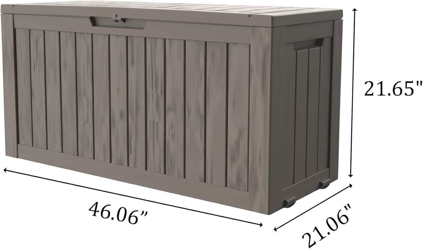 90 Gallon Outdoor Cushion Storage - Waterproof Deck Boxes for Outdoor, Space-Saving Deck Box with Lock for Patio/Pool Accessories, UV-Resistant Resin, Granite Grey